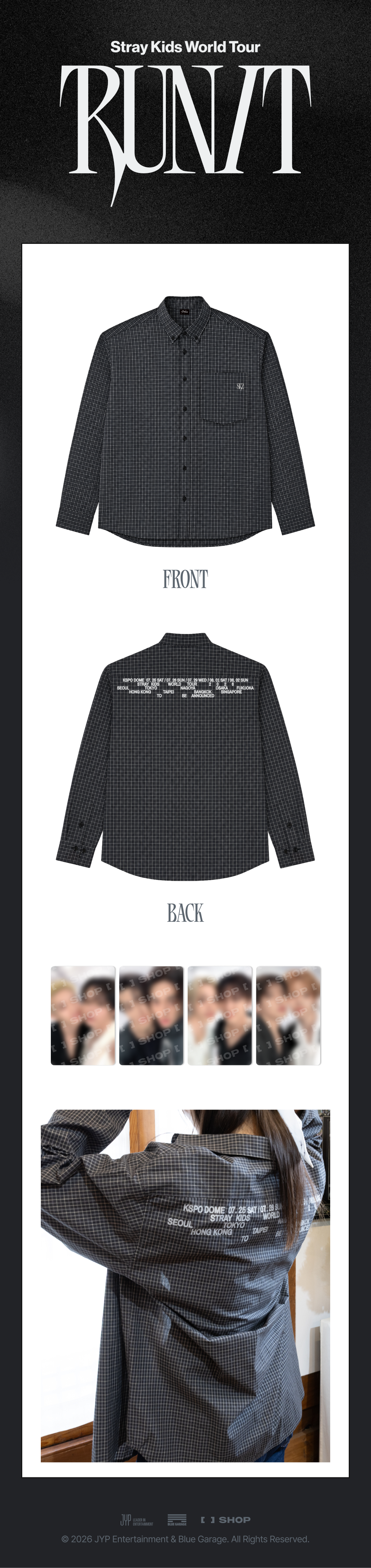 PRE-ORDER!! STRAY KIDS - CHECK SHIRT <RUN IT WORLD TOUR> (Official MD)