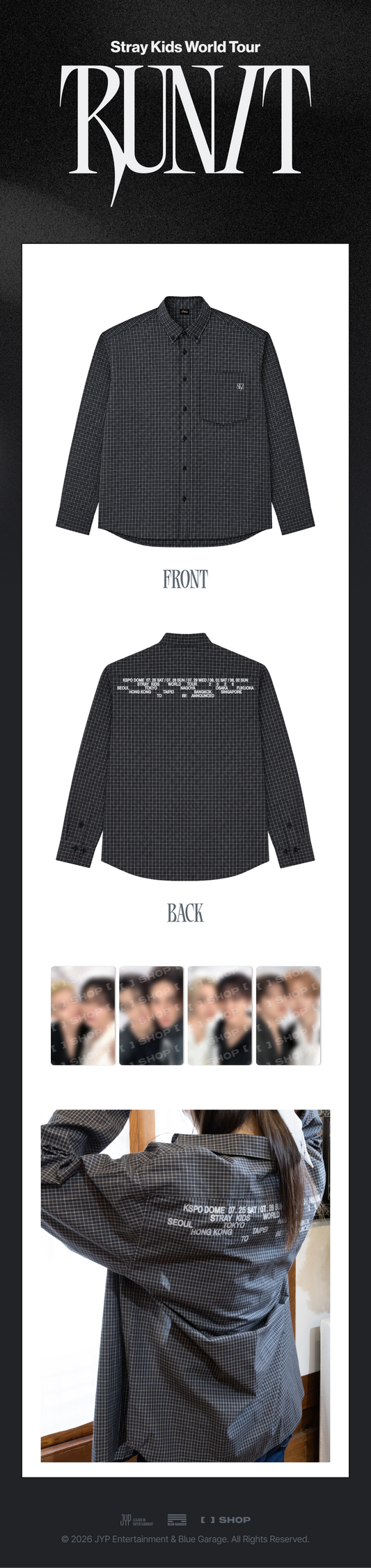 PRE-ORDER!! STRAY KIDS - CHECK SHIRT <RUN IT WORLD TOUR> (Official MD)